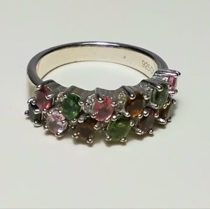 925 Silver Multi Colored Tourmaline Ring Sz 9-1/2